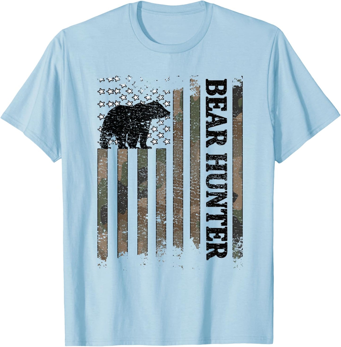 Bear Hunter American Flag Bear Hunting Lover T-Shirt - T-Shirt | Light Blue