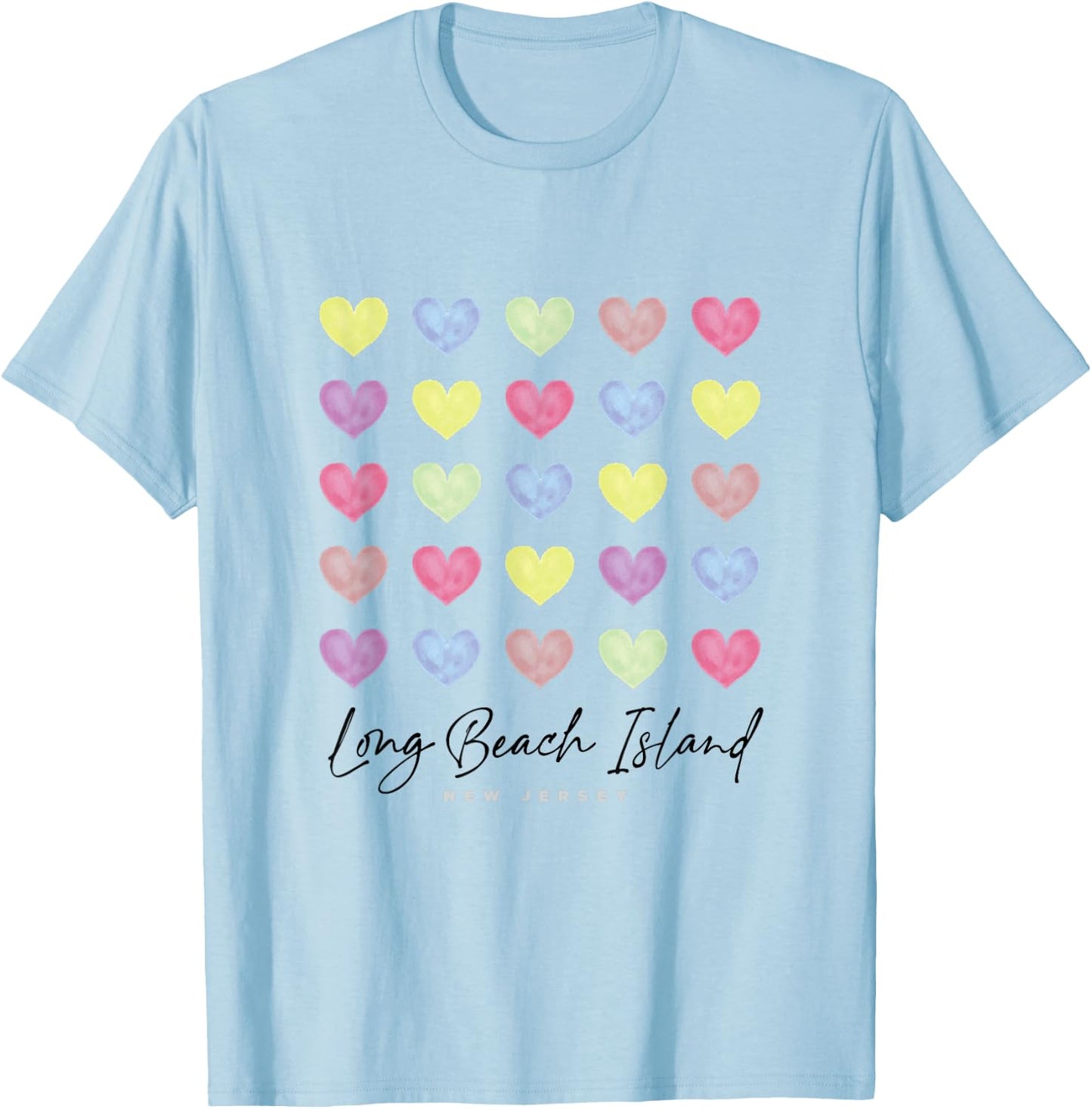 Long Beach Island LBI New Jersey NJ Hearts Graphic T-Shirt - T-Shirt | Light Blue