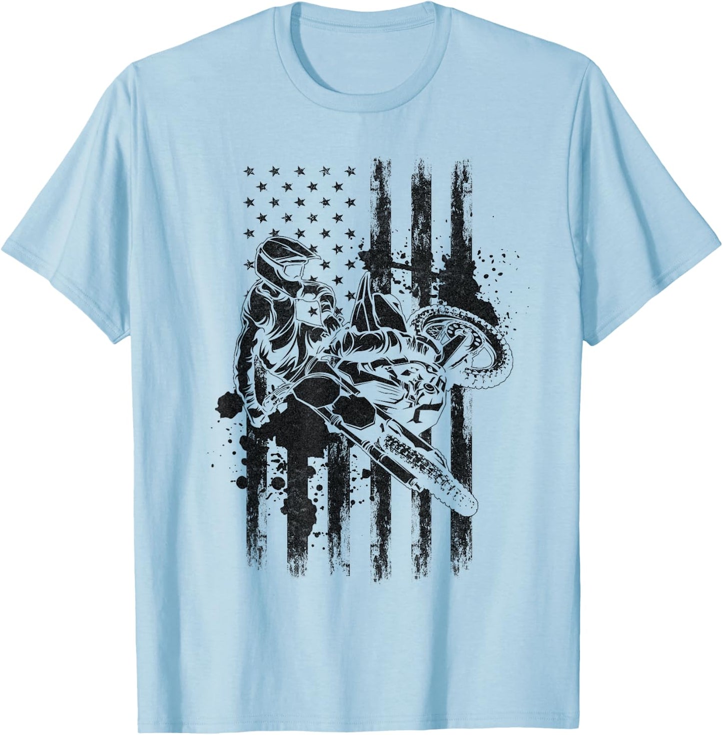 Motorcycle Freestyle Motocross American Flag Supercross T-Shirt - T-Shirt | Light Blue