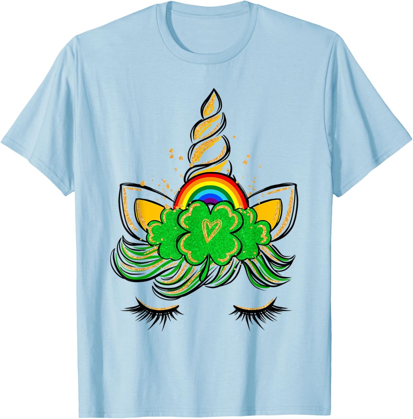 Unicorn Face St Patrick's Day Irish Girls Kids T-Shirt - T-Shirt | Light Blue