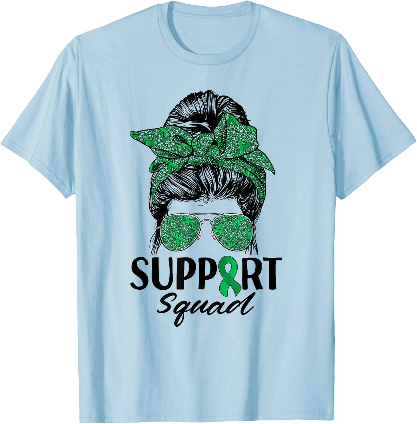 Messy Bun Sunglasses Support Squad Liver Disease Awareness T-Shirt - T-Shirt | Light Blue