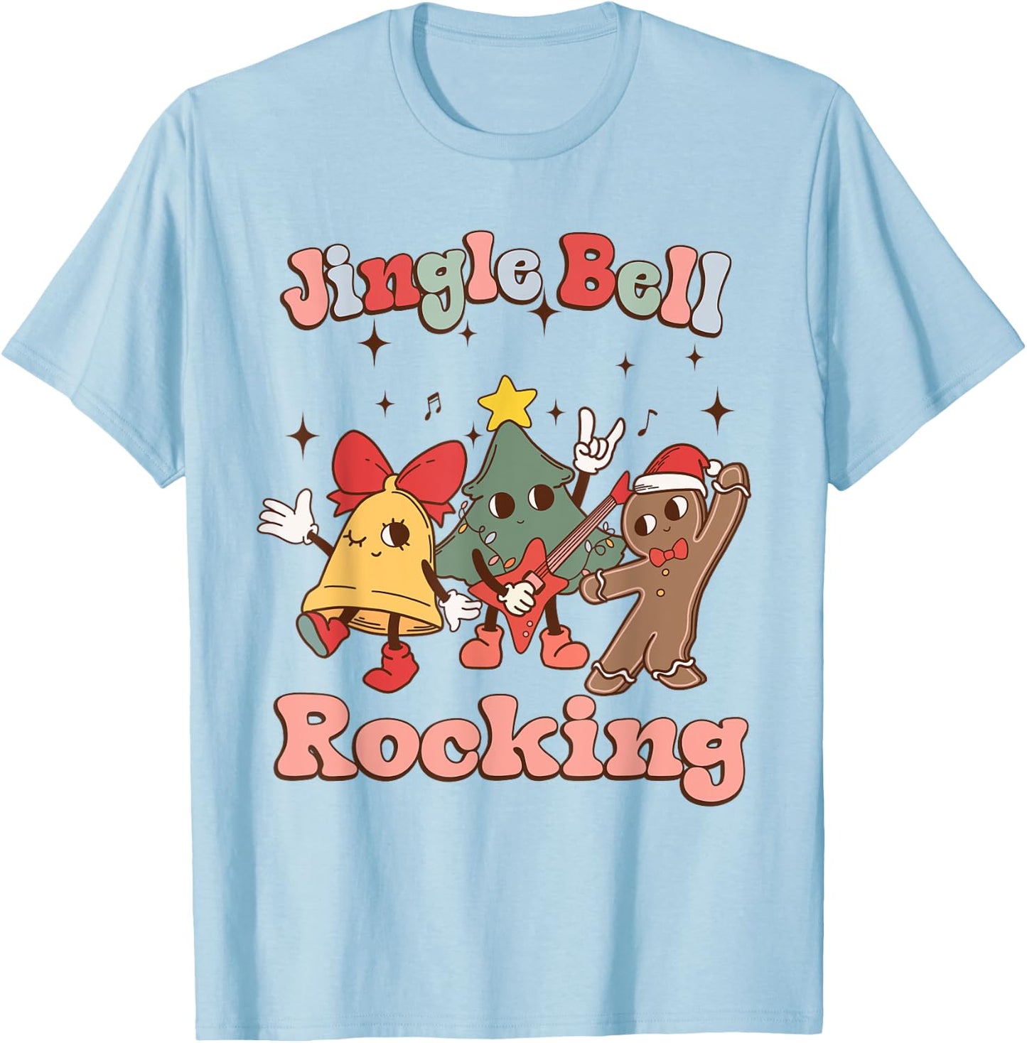 Jungle Bell Rocking Christmas Guitar Rock N Roll Retro 80s T-Shirt - T-Shirt | Light Blue