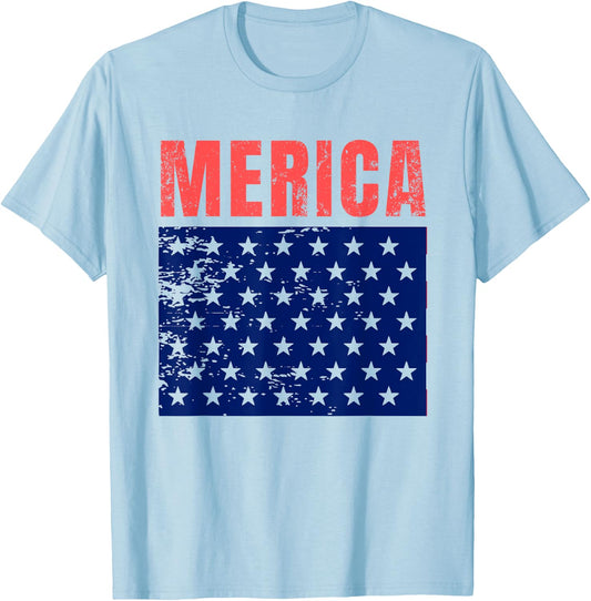 Merica Red Blue Distressed Stars Flag Patriotic American Women Men T-Shirt - T-Shirt | Light Blue