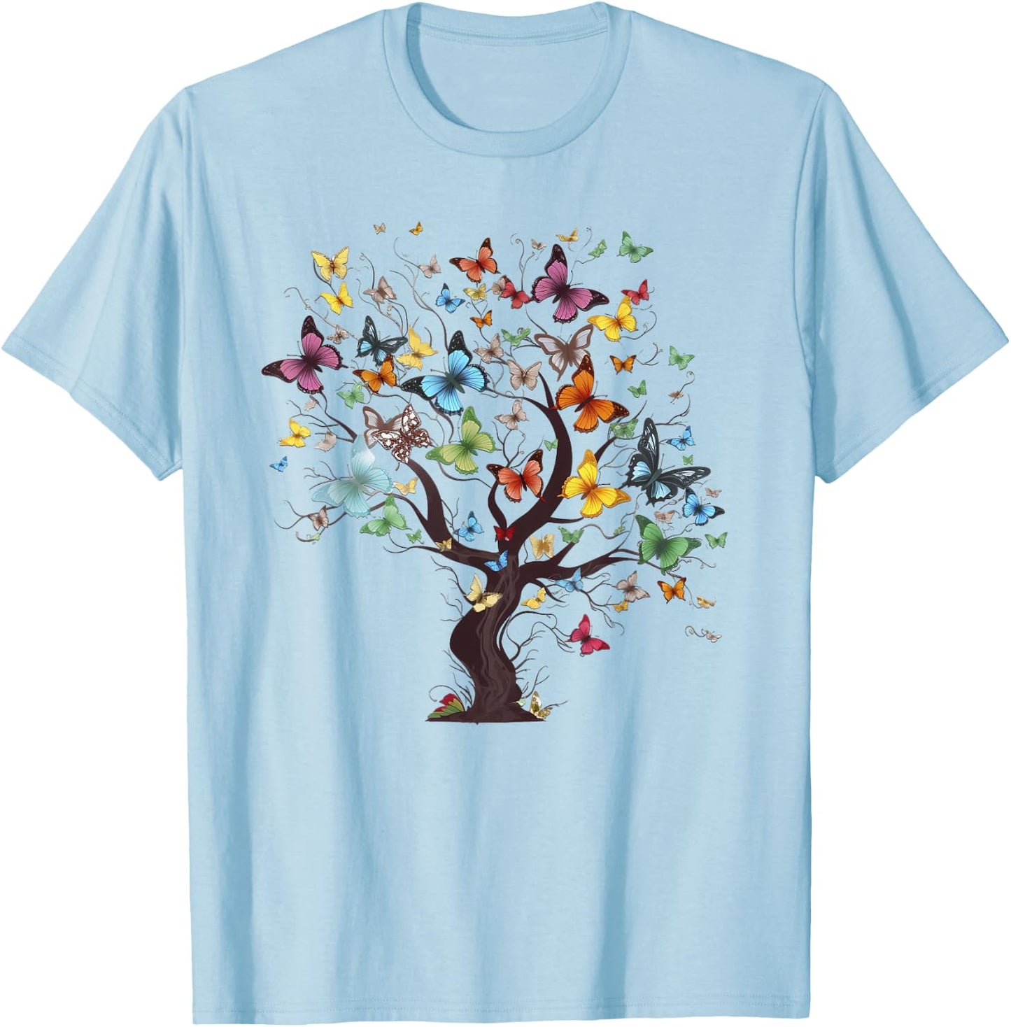 Beautiful Colorful Butterfly Tree T-Shirt - T-Shirt | Light Blue