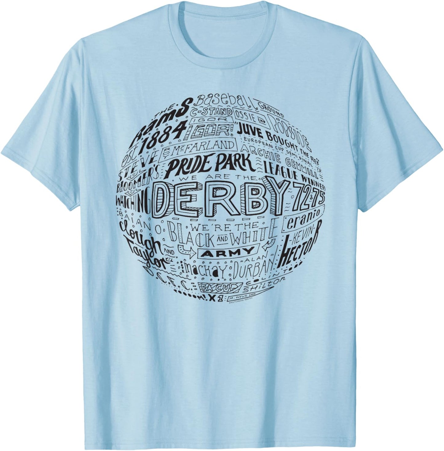 Derby County black typography football T-Shirt - T-Shirt | Light Blue