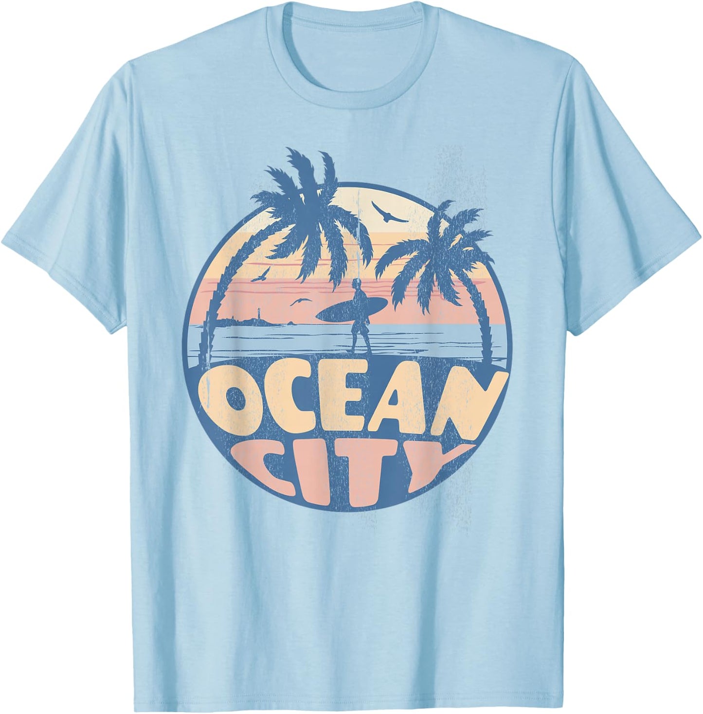 Ocean City Maryland Beach Surf Summer Vacation Vintage T-Shirt - T-Shirt | Light Blue