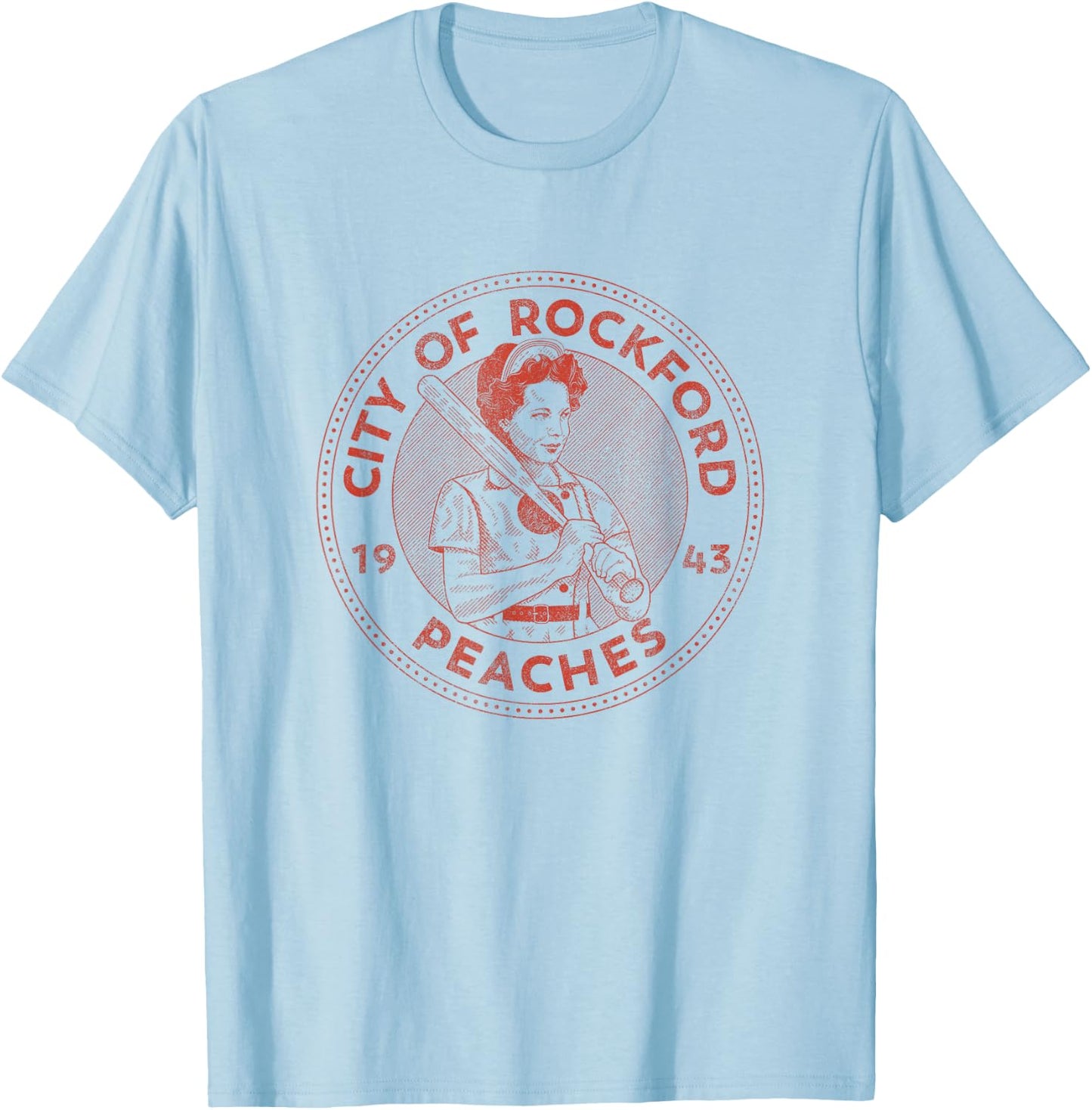 City of Rockford Peaches Baseball T-Shirt - T-Shirt | Light Blue