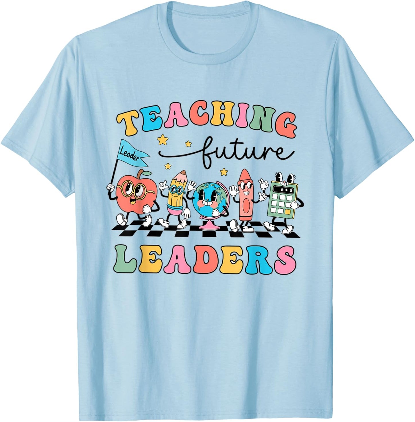 Retro Teaching Future Leaders Groovy Teacher Back To School Men Women Girls Kids T-Shirt - T-Shirt | Light Blue