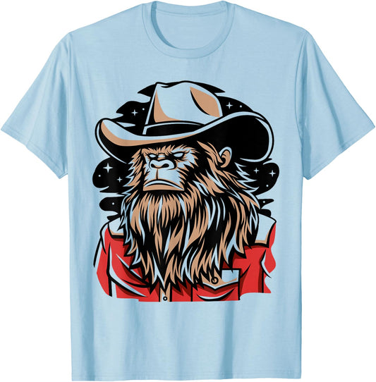 Retro Howdy Bigfoot Sasquatch Cowboy Rodeo Western Country T-Shirt - T-Shirt | Light Blue