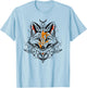 Occult Fox with Tribal Tattoo Fox with Fire and God Symbol T-Shirt - T-Shirt | Light Blue