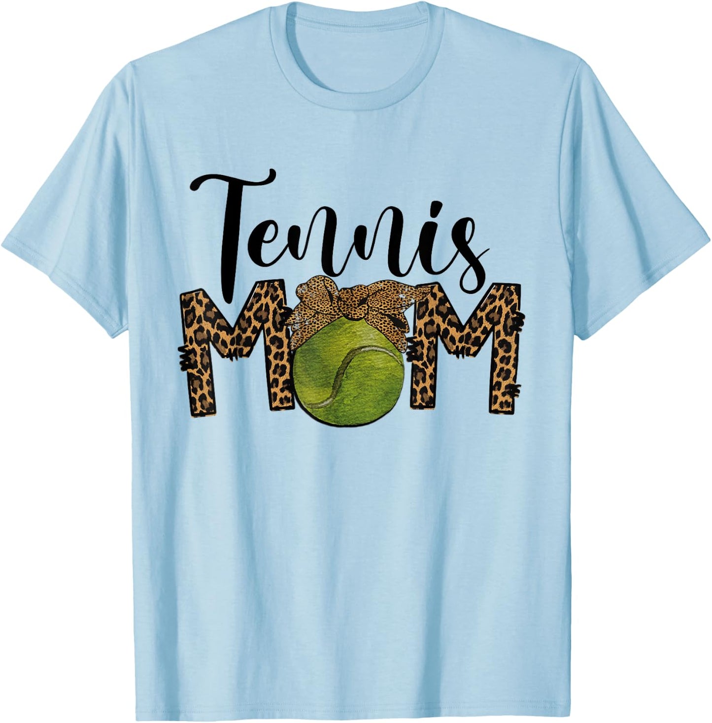 Tennis Mom Leopard Messy Bun Tennis Mothers Day T-Shirt - T-Shirt | Light Blue