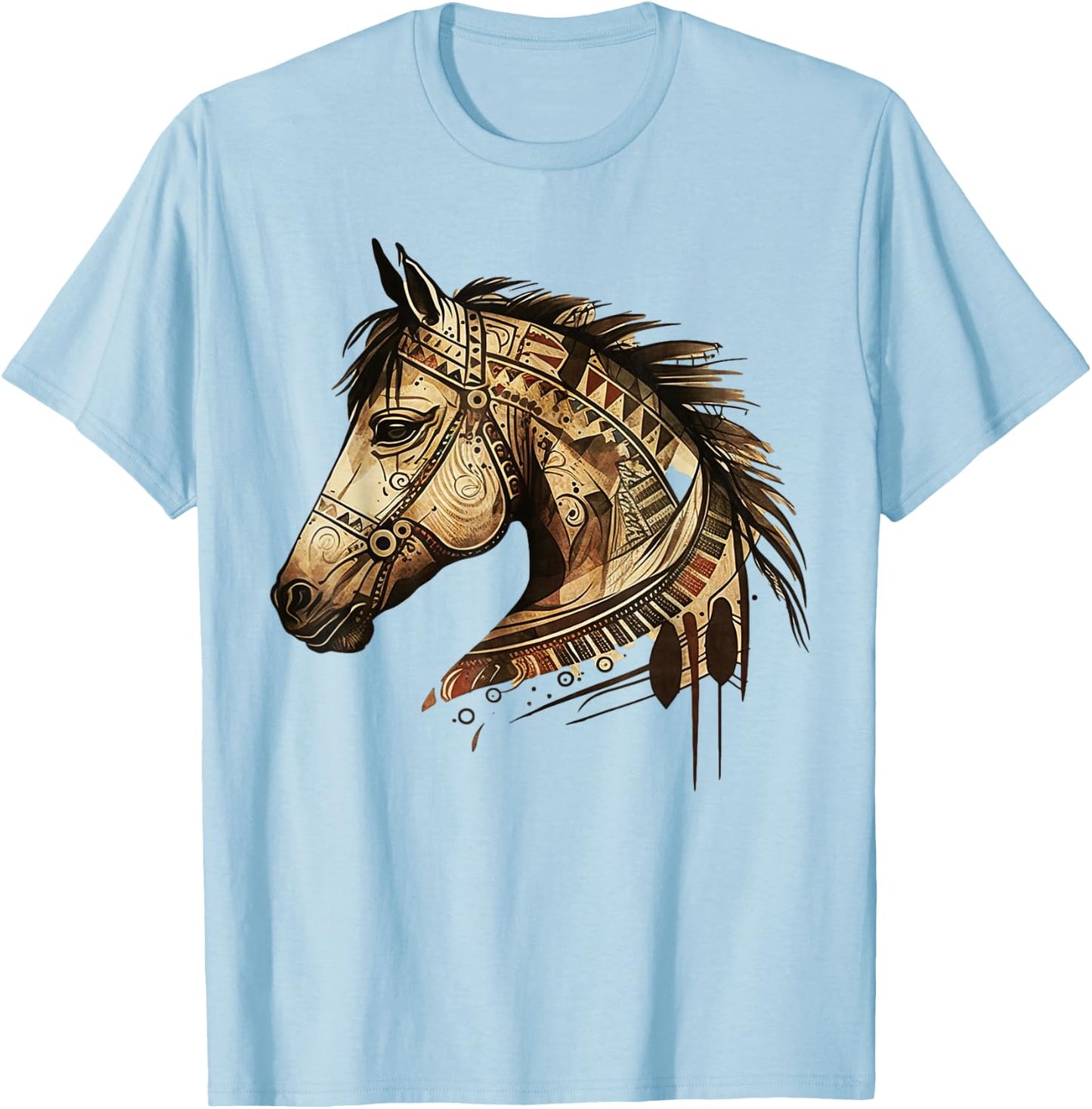 Horse Tribal Abstract Art Native American Geometric Horses T-Shirt - T-Shirt | Light Blue