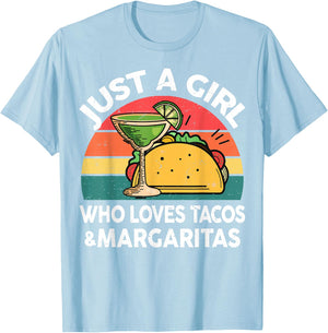 Girl Love Tacos Margarita Shirt Cinco De Mayo Mexican Women T-Shirt - T-Shirt | Light Blue