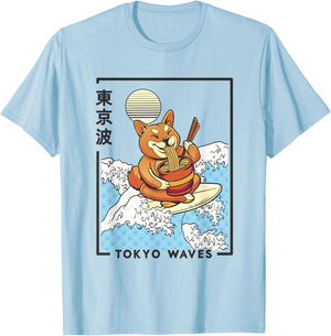Shiba Inu Ramen Japanese Wave Anime Kids Kawaii Aesthetic T-Shirt - T-Shirt | Light Blue