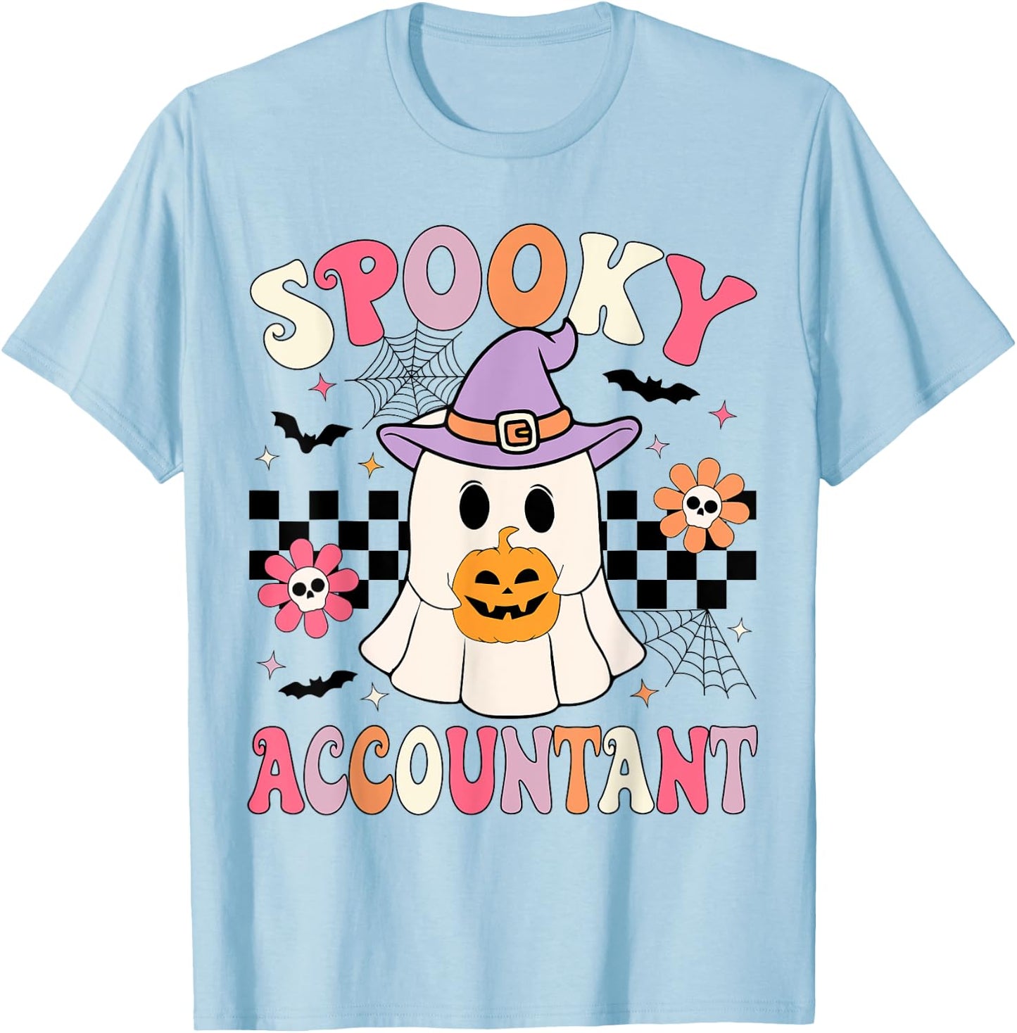 Groovy Spooky Accountant Ghost CPA Halloween Accountant T-Shirt - T-Shirt | Light Blue