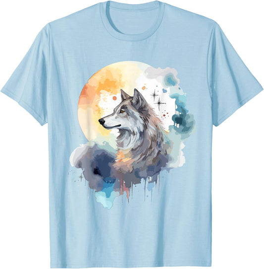 Wolf Head Watercolor T-Shirt - T-Shirt | Light Blue