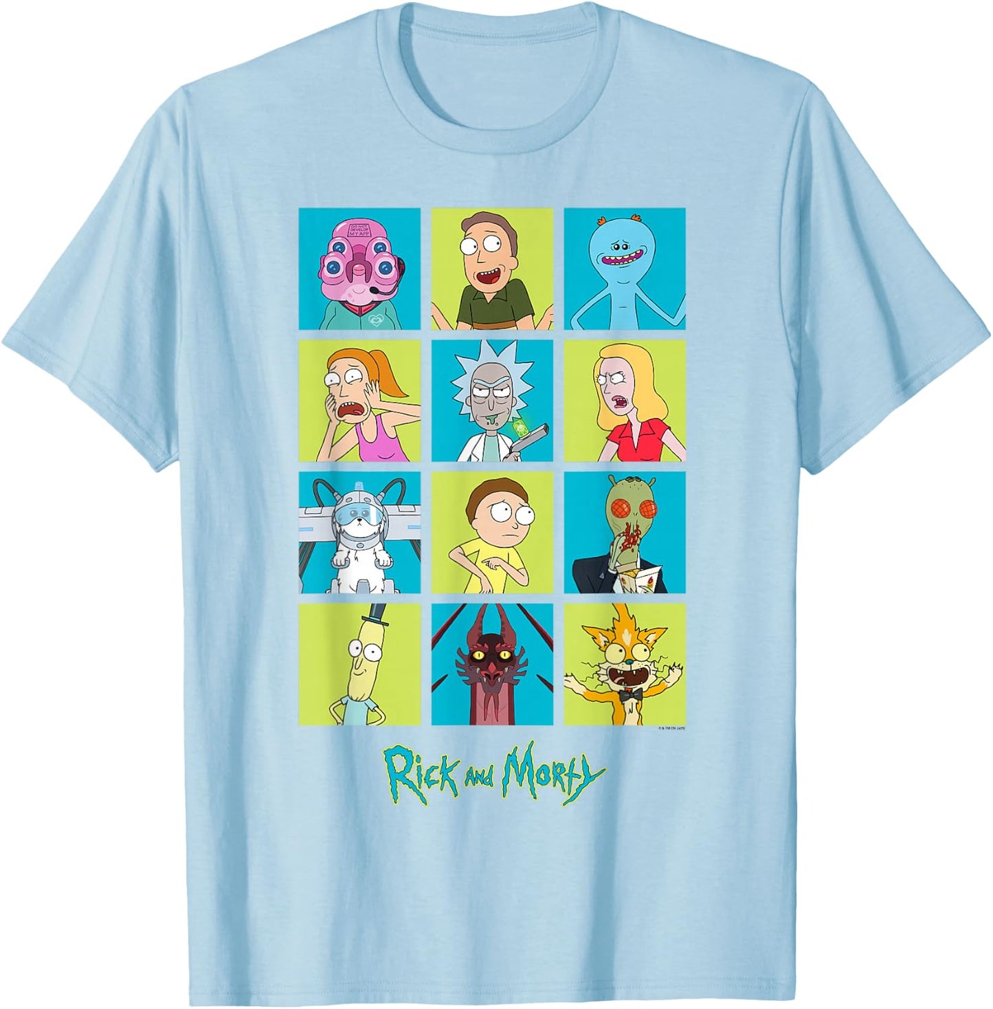 Rick and Morty Characters Adult Cartoon Fashion T-Shirt - T-Shirt | Light Blue