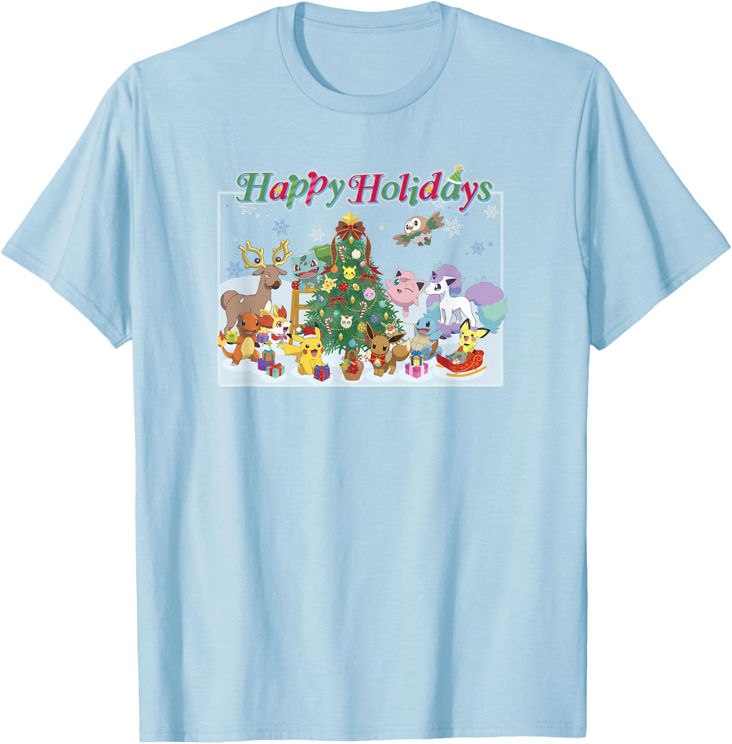 Pokémon Christmas Happy Holidays Big Group Shot T-Shirt - T-Shirt | Light Blue