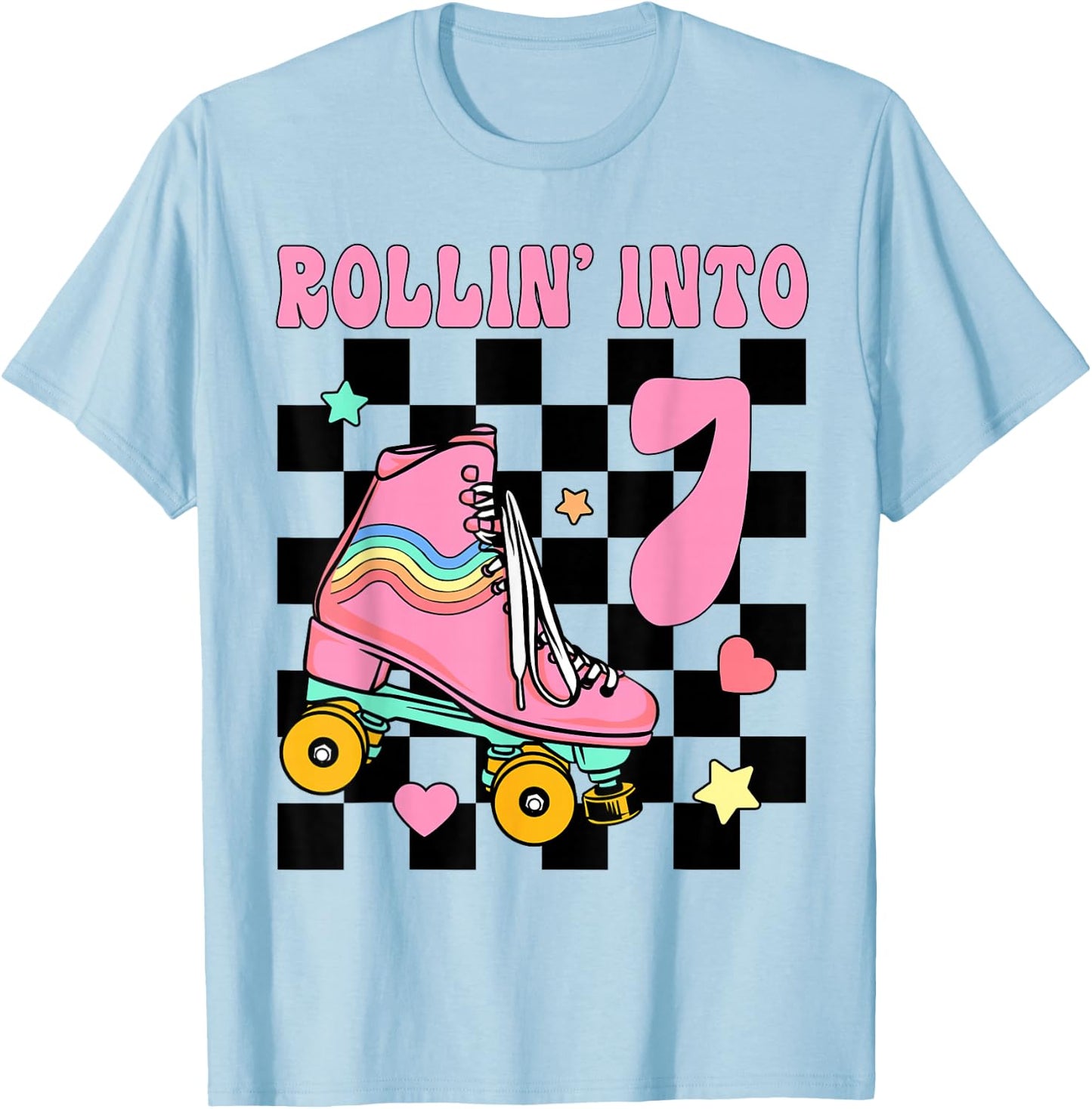 Rolling Into 7 Years Old Roller Skating Girl 7th Birthday T-Shirt - T-Shirt | Light Blue