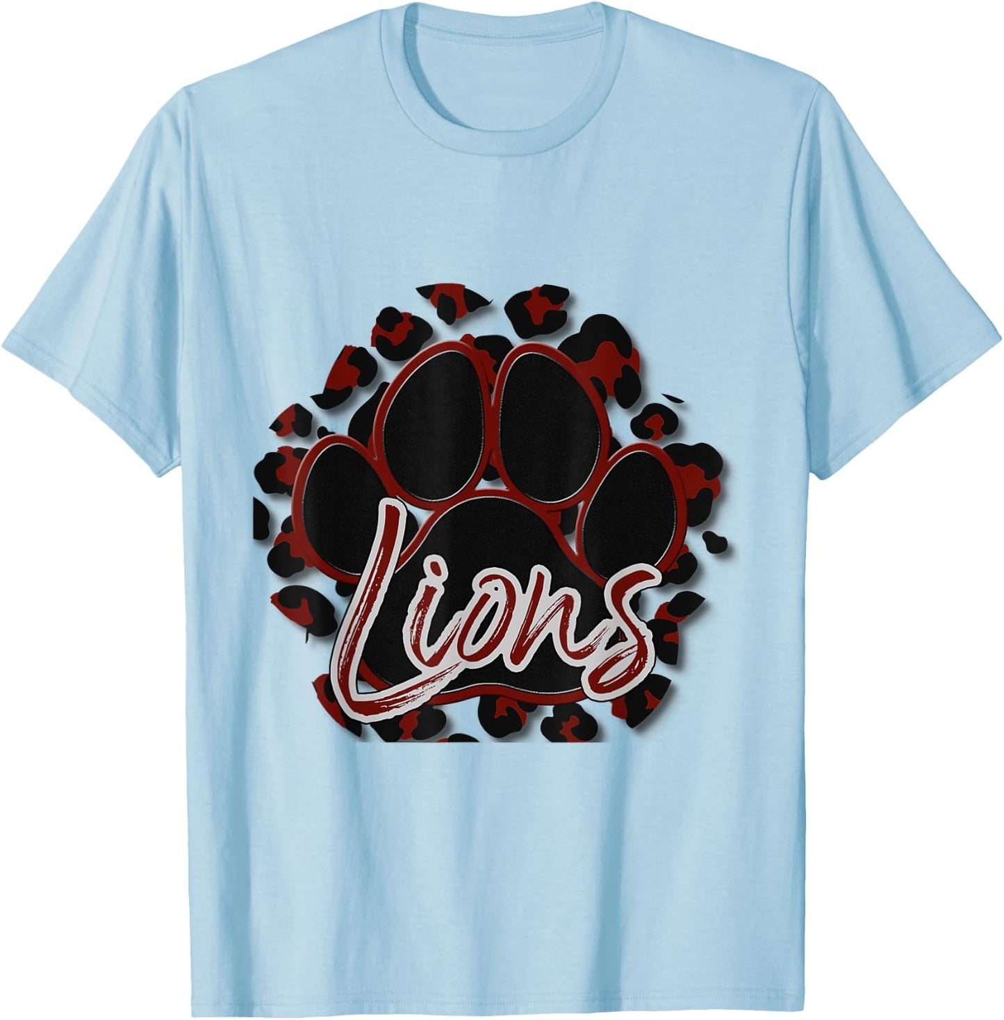 Lions Maroon Black Cheetah School Sports Fan Team Spirit T-Shirt - T-Shirt | Light Blue