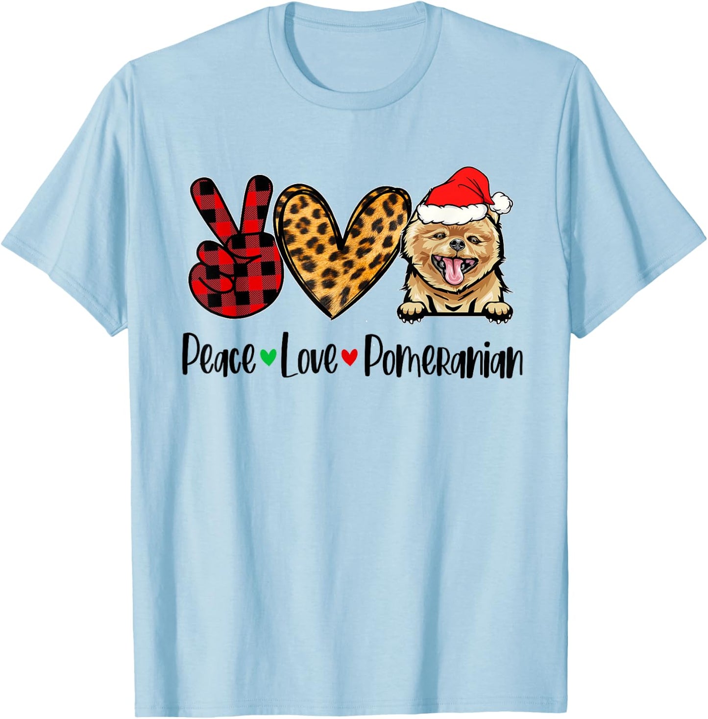 Peace Love Pomeranian Christmas Tree Lights Dog Lover Xmas T-Shirt - T-Shirt | Light Blue