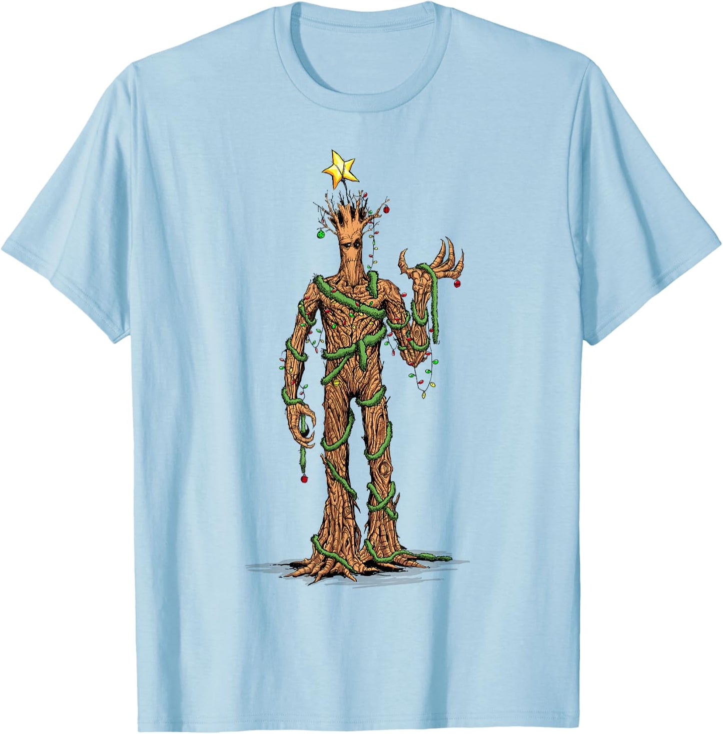 Marvel Guardians of the Galaxy Christmas Tree Groot Portrait T-Shirt - T-Shirt | Light Blue