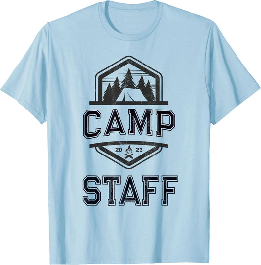 Vintage CAMP STAFF Summer Campground Host Crew Counselor T-Shirt - T-Shirt | Light Blue
