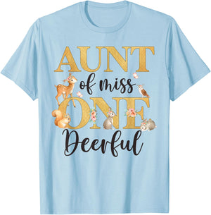 Aunt of Miss One-deer-ful Girl 1st Birthday Cute Deer T-Shirt - T-Shirt | Light Blue