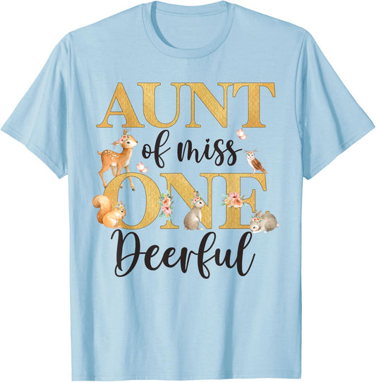 Aunt of Miss One-deer-ful Girl 1st Birthday Cute Deer T-Shirt - T-Shirt | Light Blue