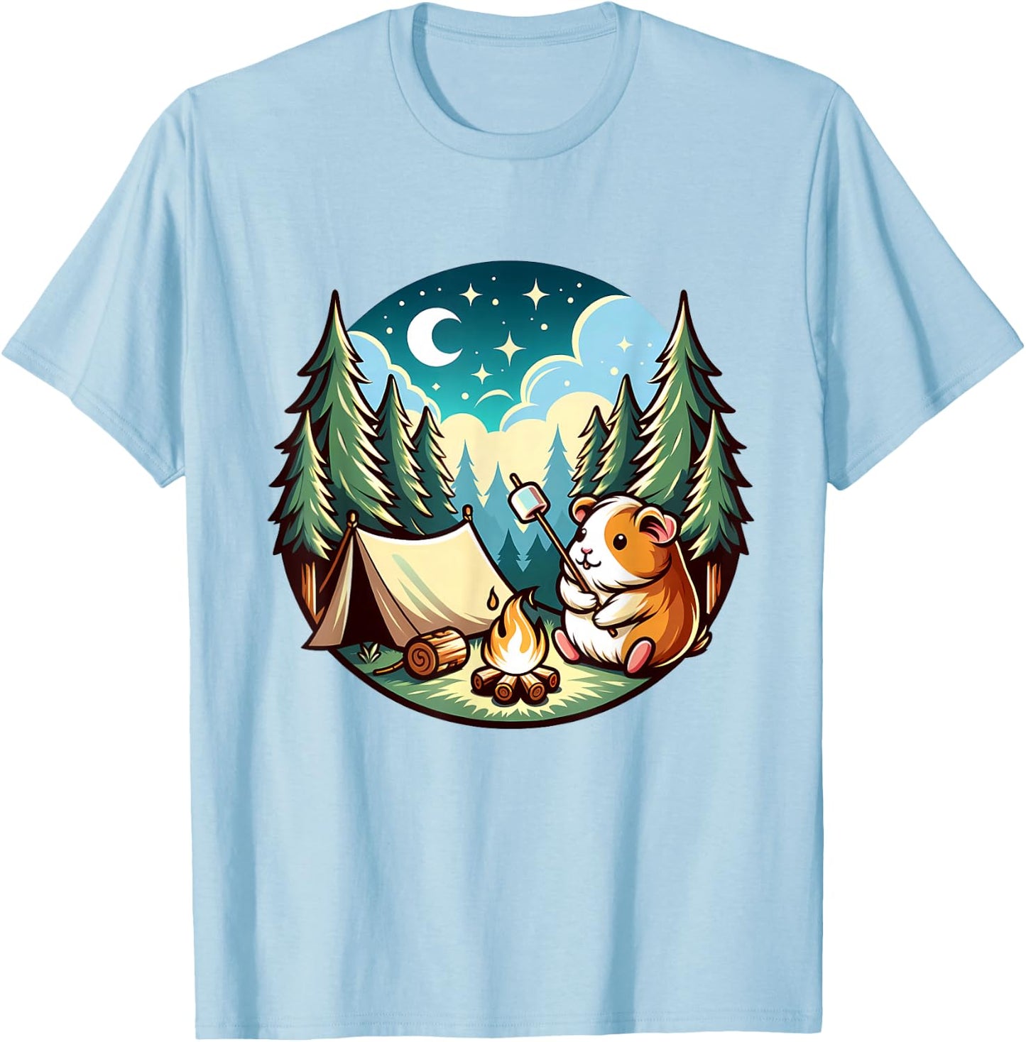 Funny Guinea Pig Camping Cute Guinea Pigs Pets Women Men T-Shirt - T-Shirt | Light Blue