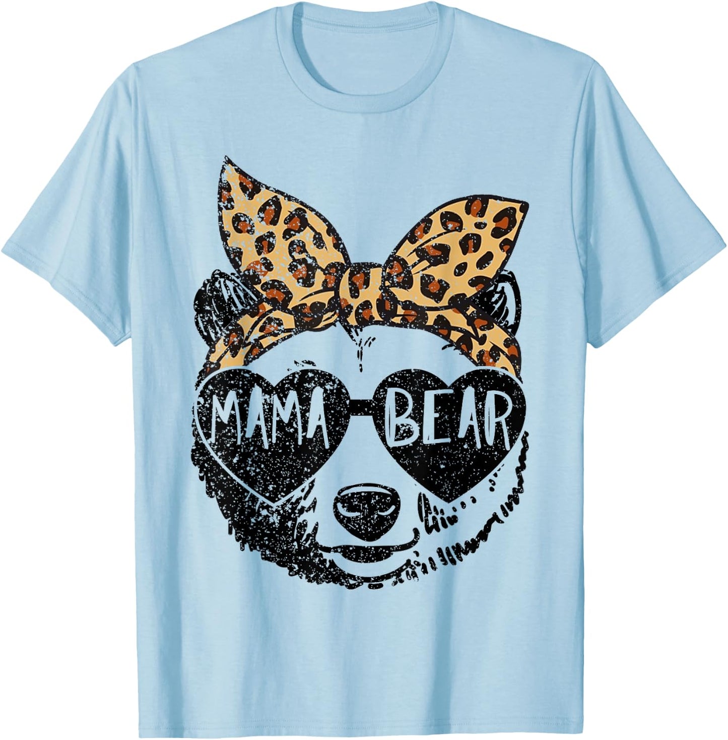 Mama Bear Face Sunglasses Leopard Print Mother's Day T-Shirt - T-Shirt | Light Blue