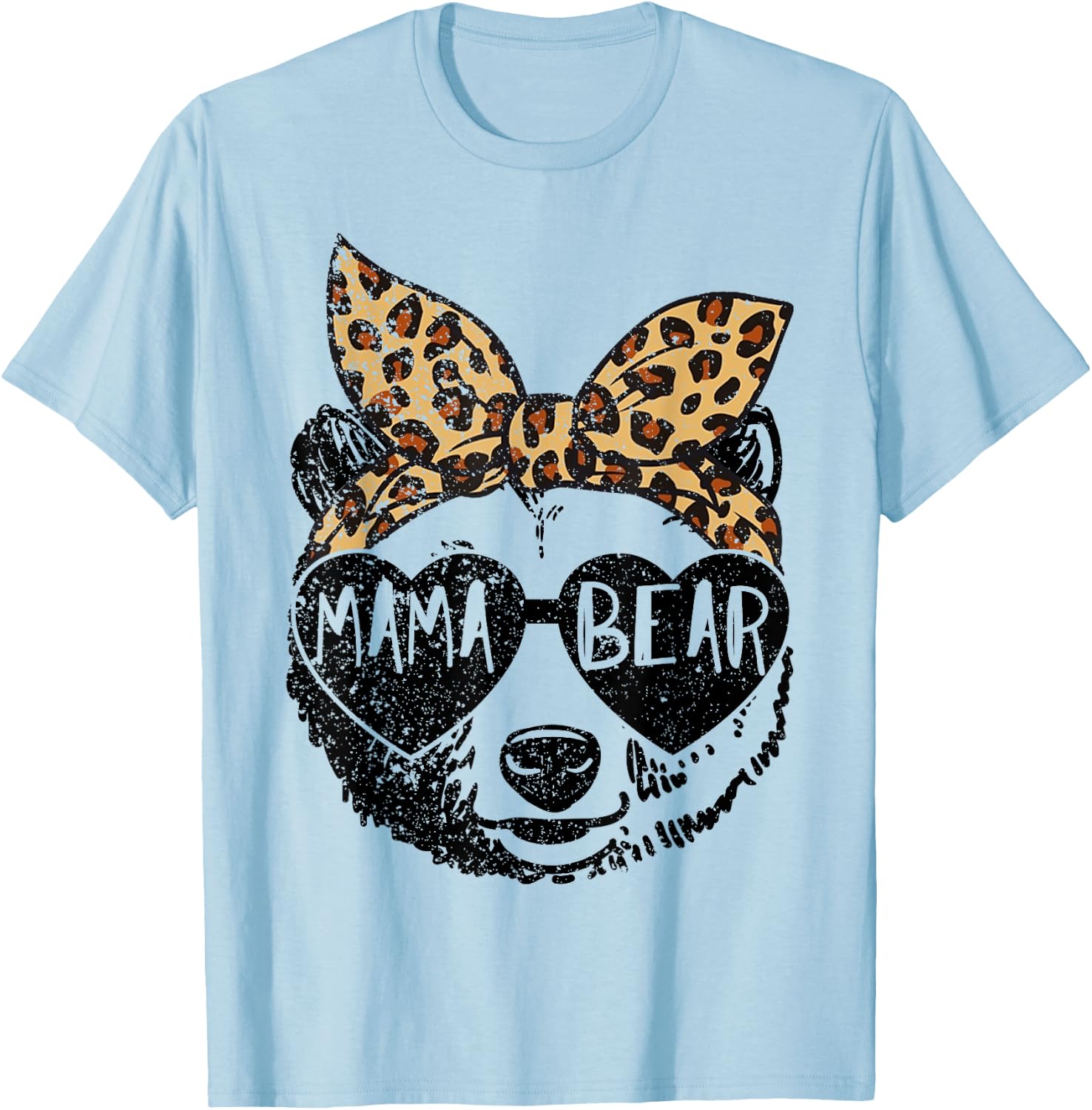 Mama Bear Face Sunglasses Leopard Print Mother's Day T-Shirt - T-Shirt | Light Blue