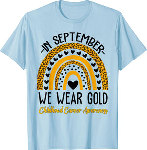 In September We Wear Gold Rainbow Childhood Cancer Awareness T-Shirt - T-Shirt | Light Blue