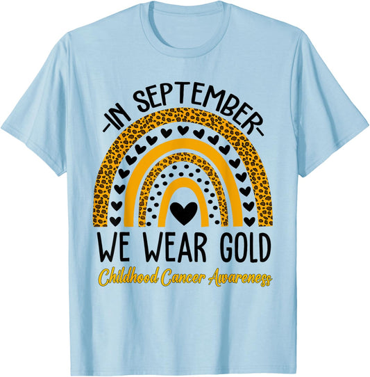 In September We Wear Gold Rainbow Childhood Cancer Awareness T-Shirt - T-Shirt | Light Blue