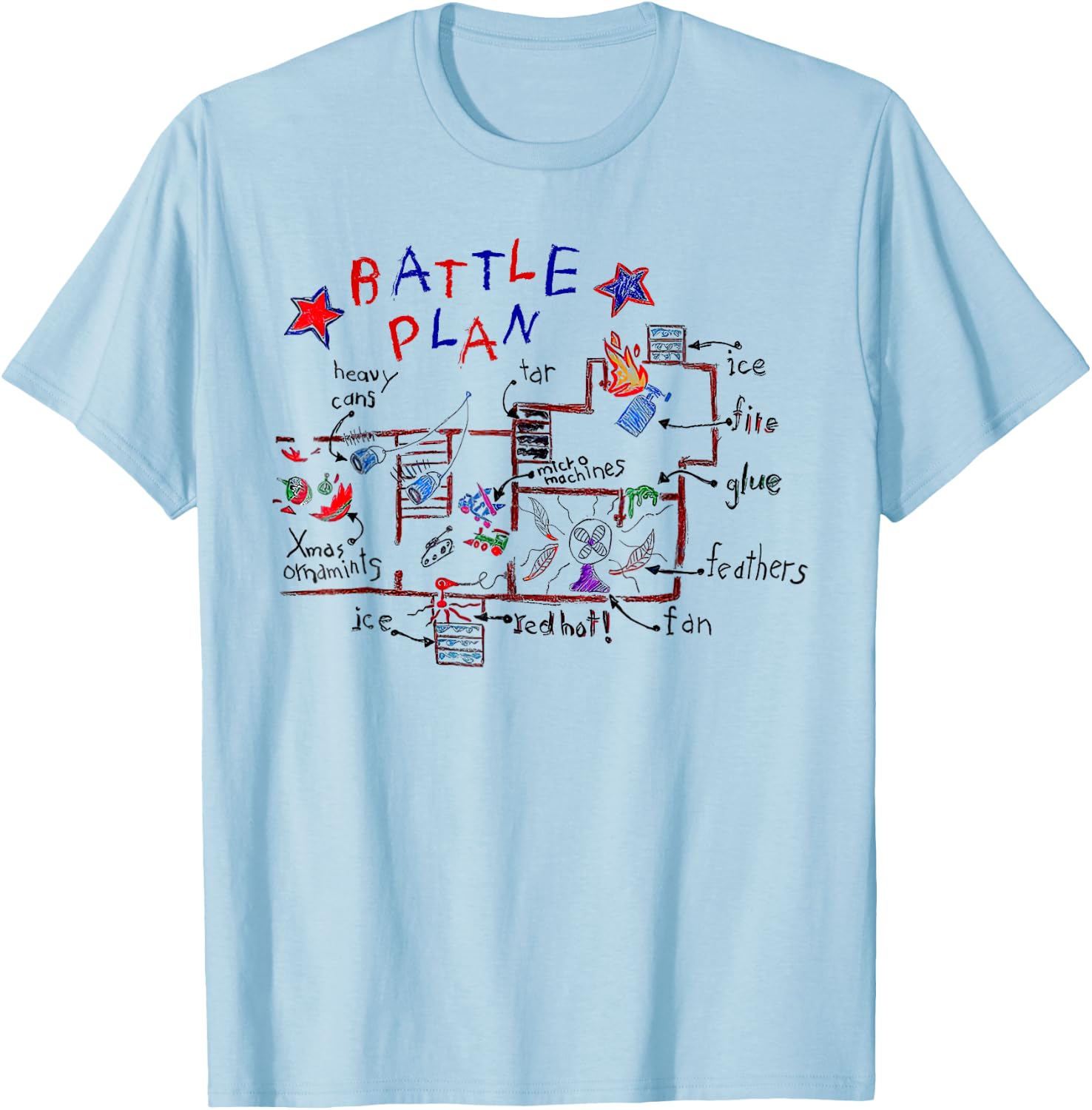 Funny Battle Plan Christmas Home Kids Hand Dawn Alone Xmas T-Shirt - T-Shirt | Light Blue