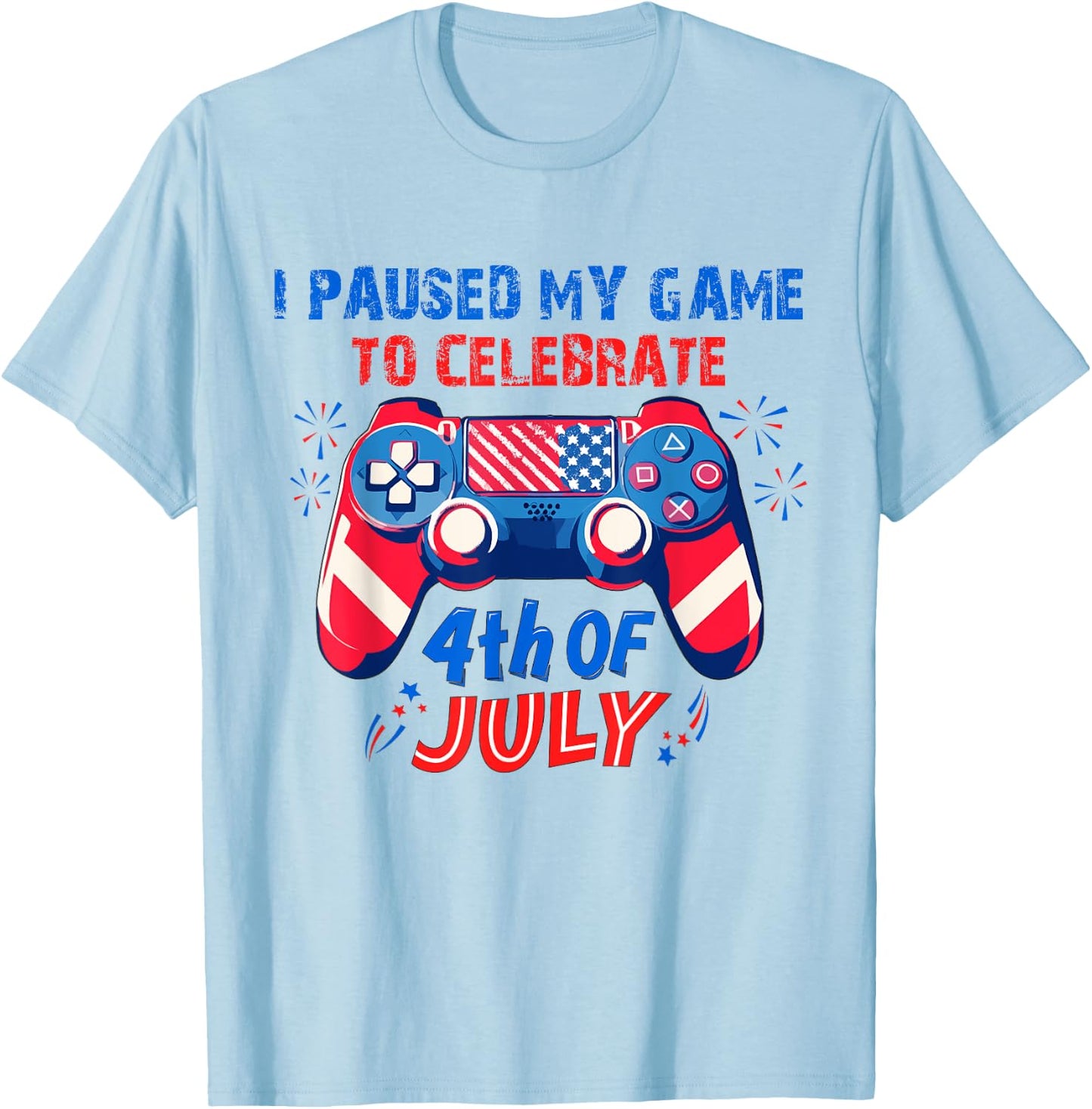Gamer 4th Of July American Flag Gaming Lover Boys Girls Teen T-Shirt - T-Shirt | Light Blue