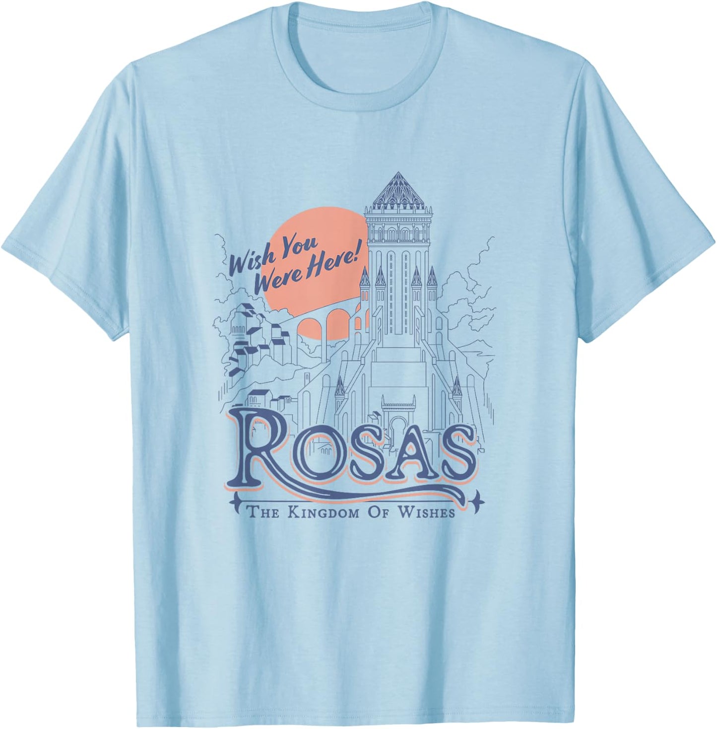 Disney Wish Rosas Wish You Were Here Travel Poster Line Art T-Shirt - T-Shirt | Light Blue