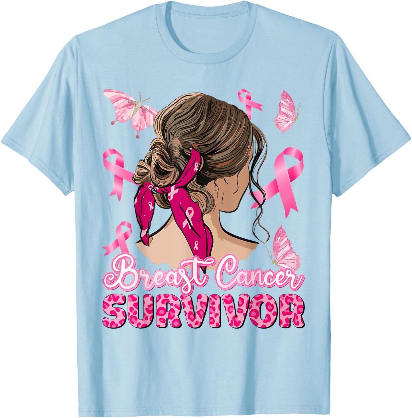 Breast Cancer Awareness Pink Ribbon Survivor Breast Cancer T-Shirt - T-Shirt | Light Blue
