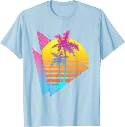 Vaporwave 80s Art Palm Trees Retro Sunset Tropical Summer T-Shirt - T-Shirt | Light Blue