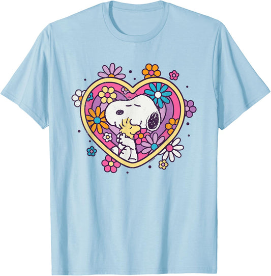 Peanuts - Hug Heart Flowers T-Shirt - T-Shirt | Light Blue