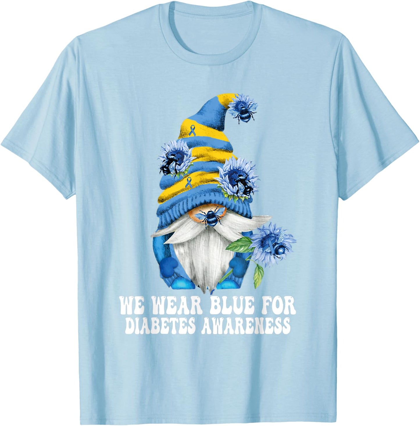 In November We Wear Blue Gnome Diabetes Awareness Month T-Shirt - T-Shirt | Light Blue