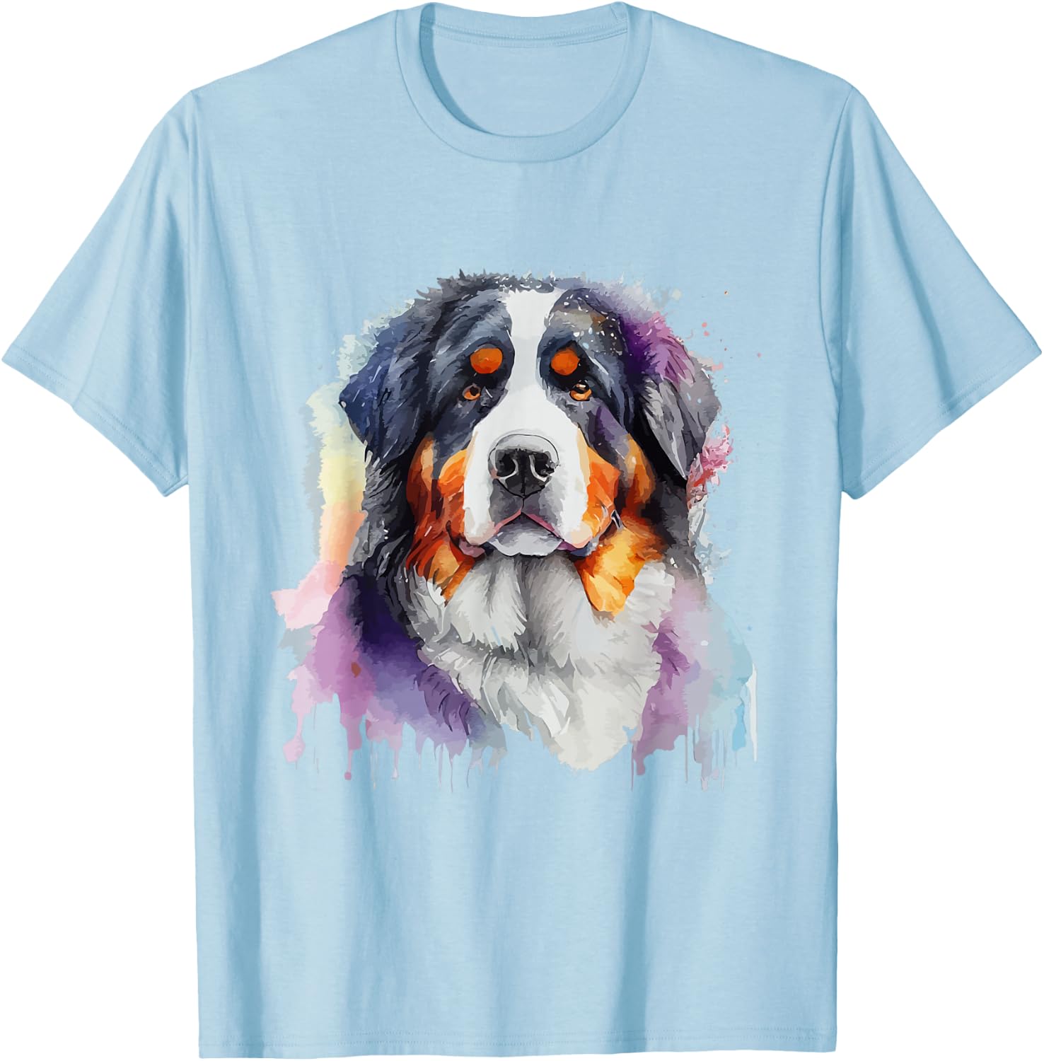 Bernese Mountain Dog Colorful Pop Art Tie Dye Tri Color T-Shirt - T-Shirt | Light Blue