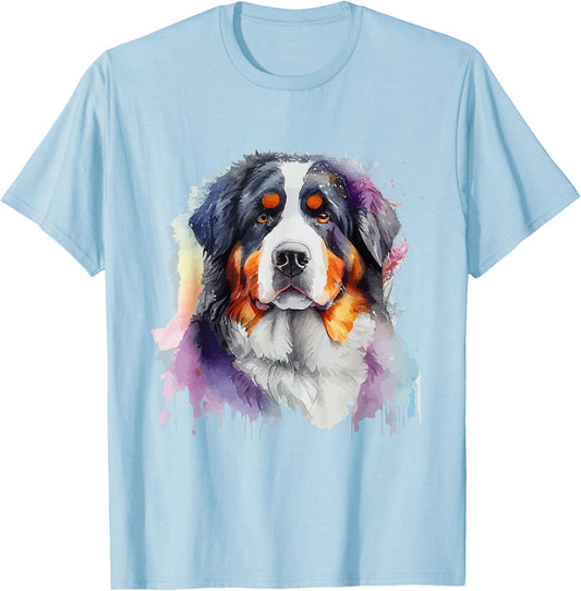 Bernese Mountain Dog Colorful Pop Art Tie Dye Tri Color T-Shirt - T-Shirt | Light Blue