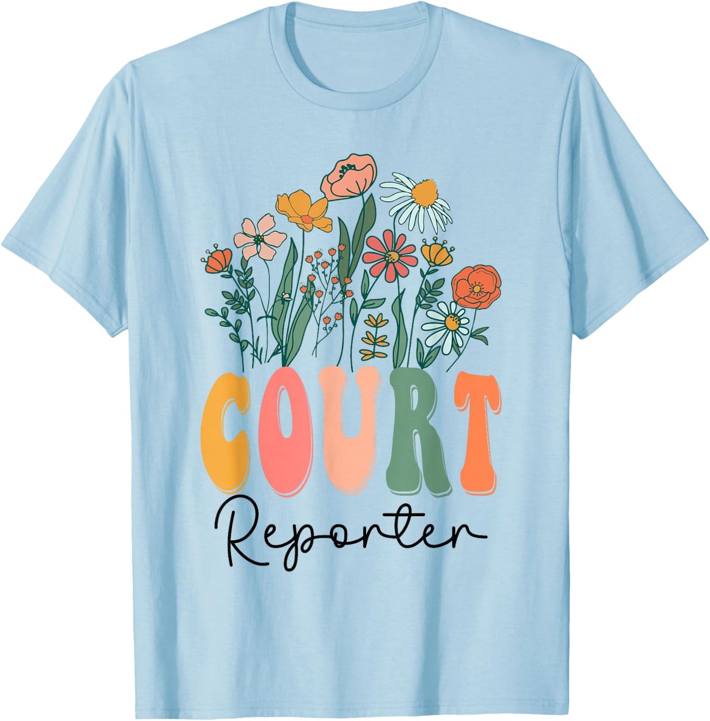 Retro Groovy floral Court Reporter Wildflower T-Shirt - T-Shirt | Light Blue