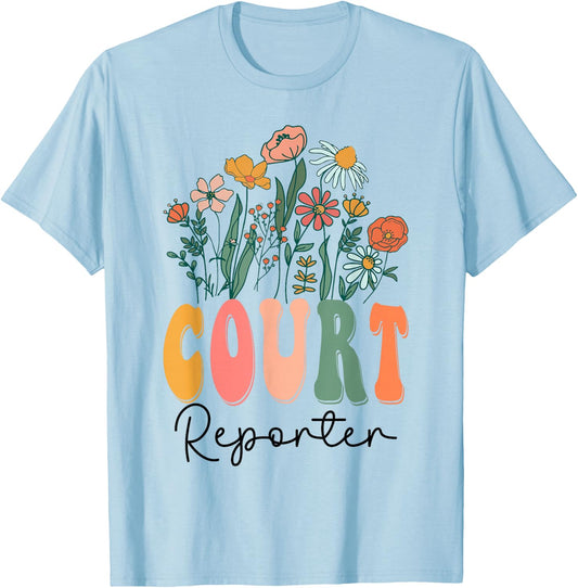 Retro Groovy floral Court Reporter Wildflower T-Shirt - T-Shirt | Light Blue