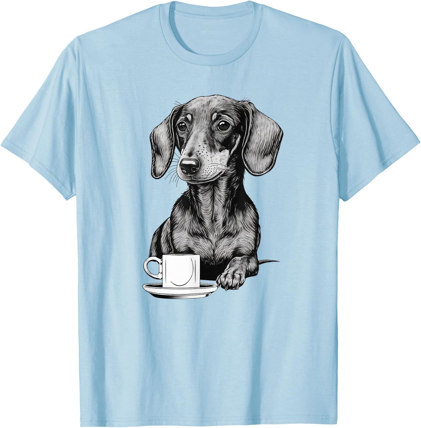 Dachshund Puppy Wiener with Coffee T-Shirt - T-Shirt | Light Blue