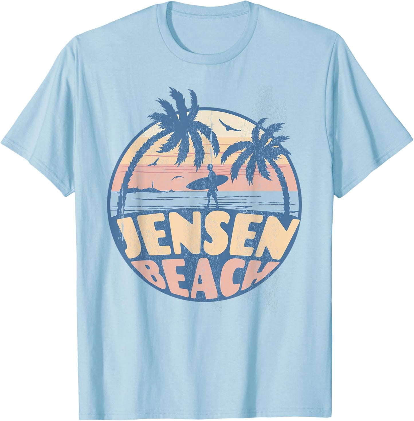 Jensen Florida Beach Surf Summer Vacation Vintage T-Shirt - T-Shirt | Light Blue