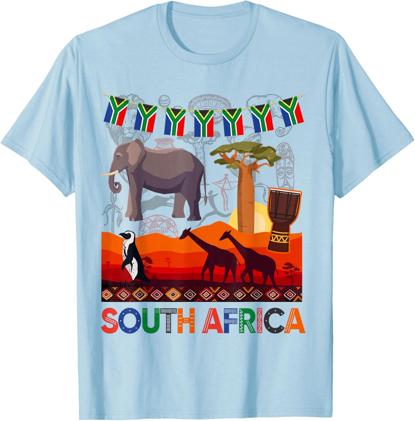 South Africa Ideas Kids With Elephant & South African Flag T-Shirt - T-Shirt | Light Blue