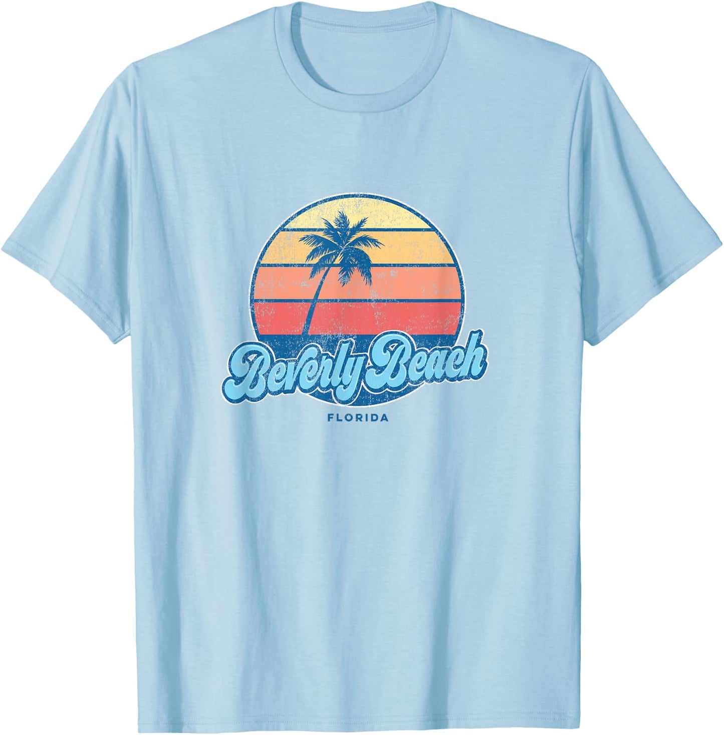 Vintage Beverly Beach Florida FL Classic 70s Retro Surfer T-Shirt - T-Shirt | Light Blue
