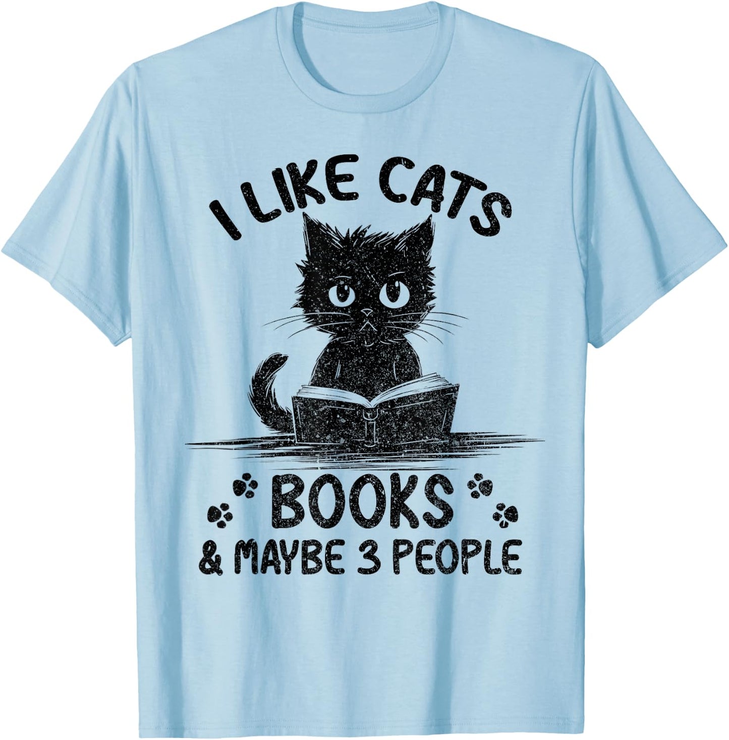 I Like Cats Books And Maybe 3 People Vintage Funny Cat Lover Women T-Shirt - T-Shirt | Light Blue